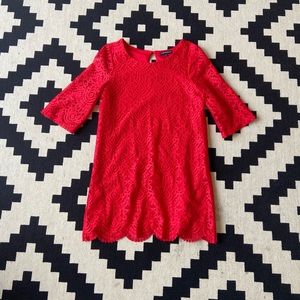 Red lace 3/4 length sleeve dress